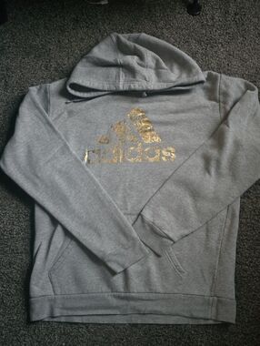 adidas Gray Hoodie with Metallic Gold Logo